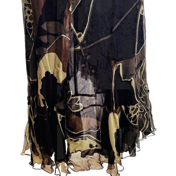 Escada Green and Brown Fauna Print Plisse Silk Ruffled Halter Maxi Dress 38 US 8 - Picture 6 of 12